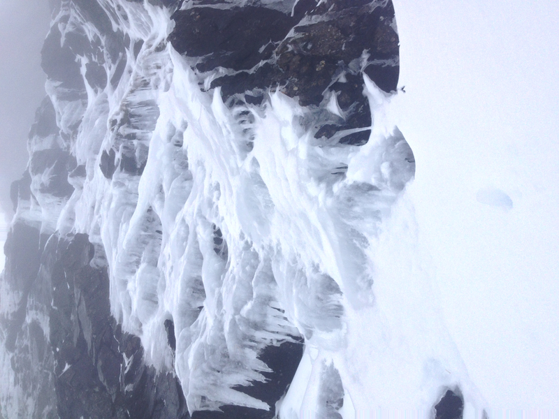 Ice fall on the gully wall near the top Ice fall on the gully wall near the top
