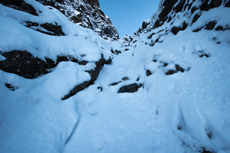 Deep snow in Great Gully, Blaven