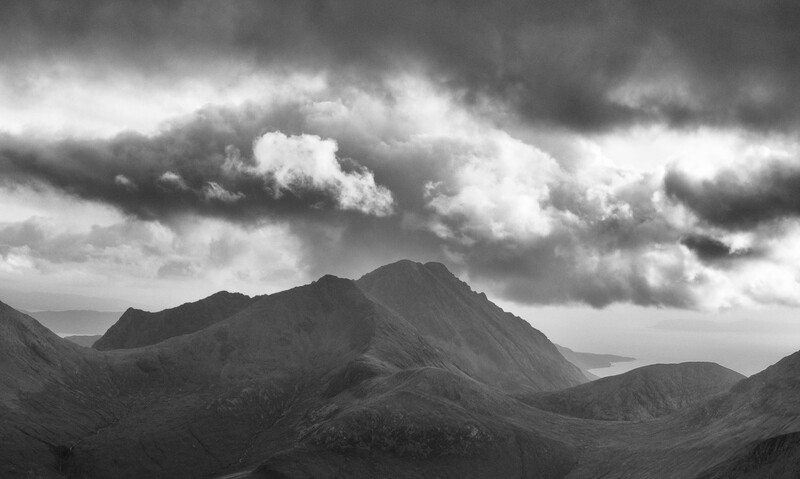 Blaven hunkering down under ominous clouds