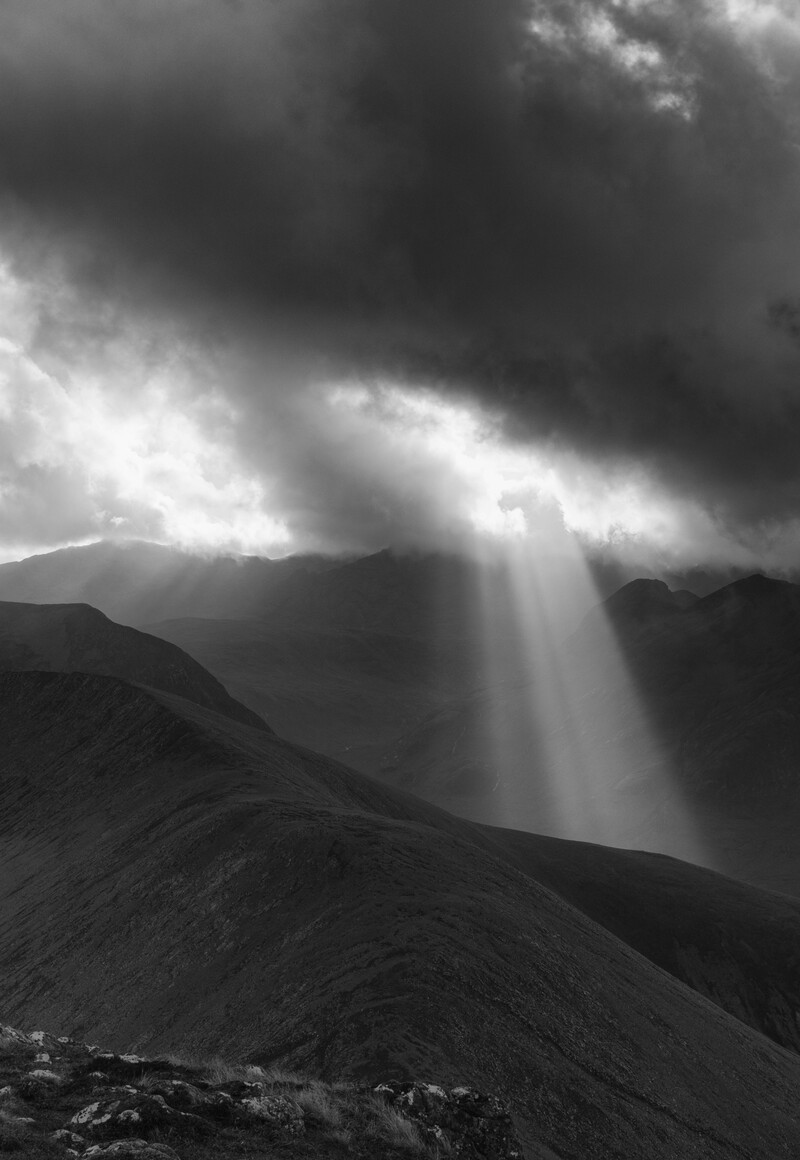 Sunshine coming onto the Black Cuillin
