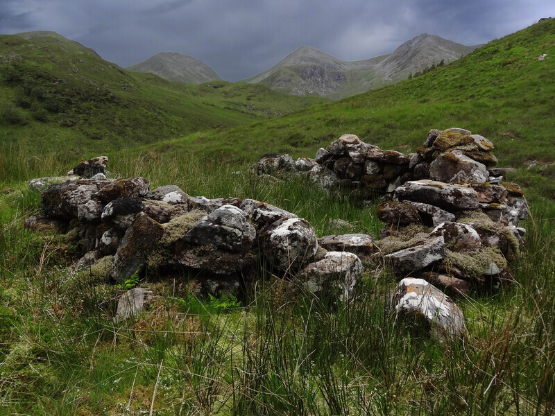Sheiling in Strath a'Chomair with Beinn Sgritheall beyond